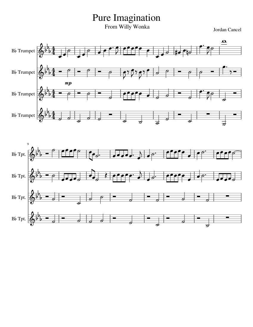 Pure Imagination Sheet Music for Trumpet in b-flat (Mixed Quartet
