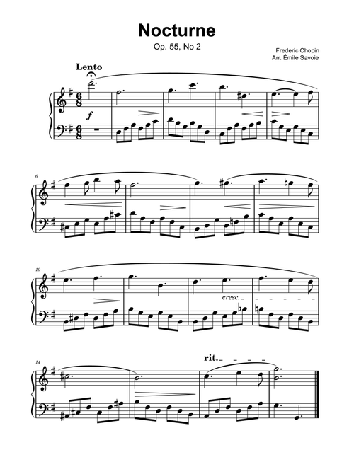 Nocturne in E-Flat major, Op. 55, No. 2 (Arr. Émile Savoie) - Frédéric Chopin (Piano Solo)