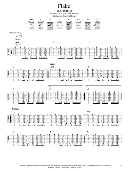 Flake (Arr. Douglas Becker) - Jack Johnson (Guitar Tab)