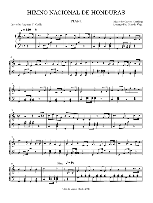 HIMNO NACIONAL DE HONDURAS - PIANO