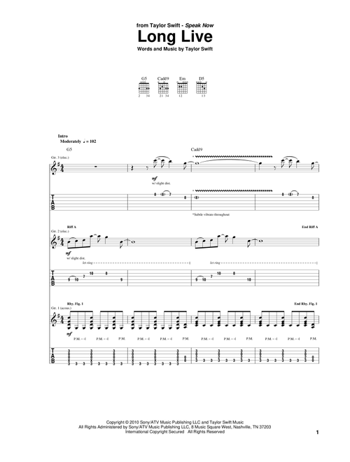 Long Live - Taylor Swift (Guitar Tab)