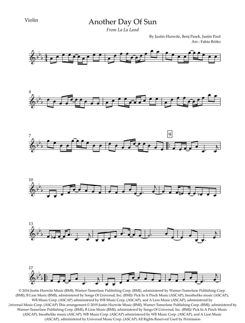 Another Day Of Sun (Arr. Fabio Britto) - Justin Hurwitz, Benj Pasek, Justin Paul (Violin Solo)