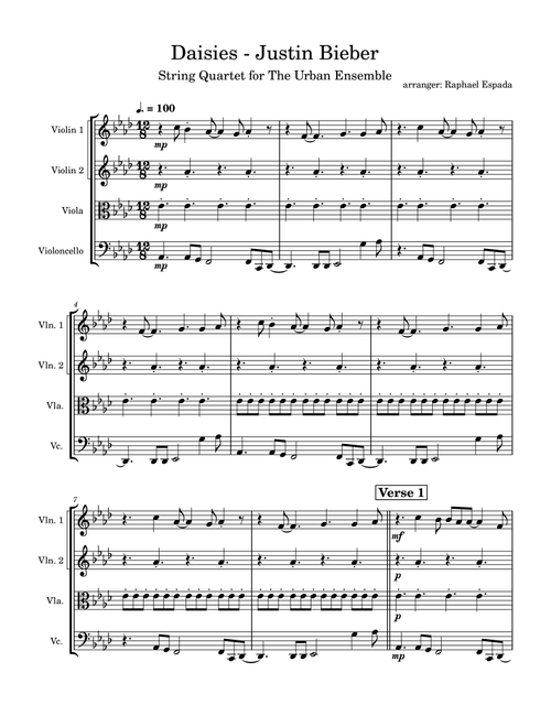 Daisies (Arr. Raphael Espada) - Justin Bieber (String Quartet)