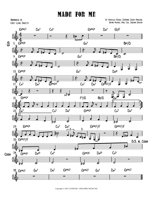 Made For Me (Arr. Easy Lead Sheets) - Muni Long (Piano Solo)