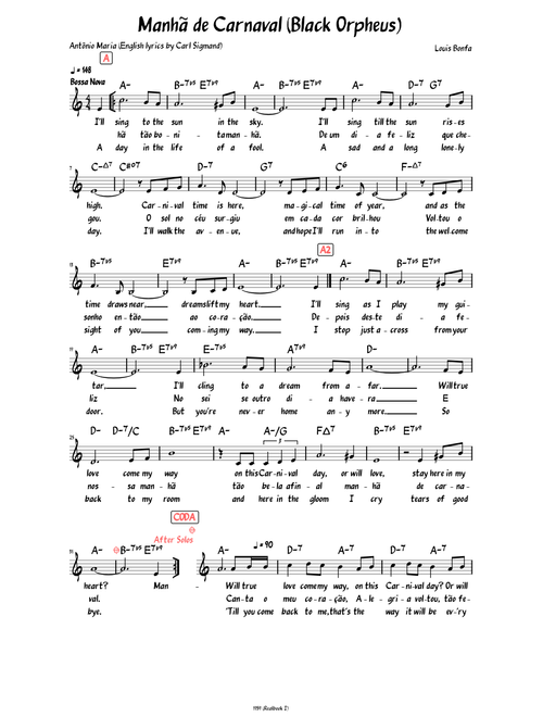 Manhã de Carnaval (Black Orpheus) (Lead sheet with lyrics )
