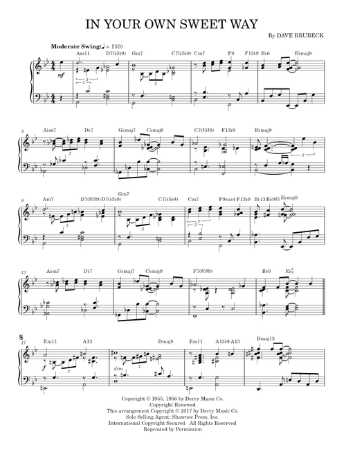 In Your Own Sweet Way - Dave Brubeck (Piano Solo)