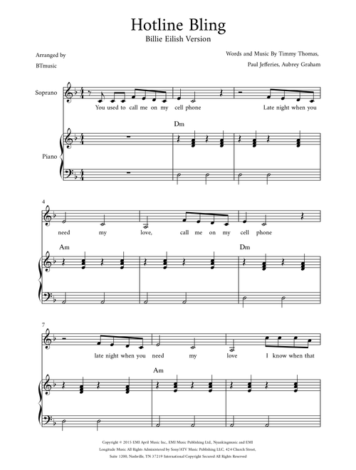 Hotline Bling (Arr. BTmusic) - Drake (Piano Vocal)
