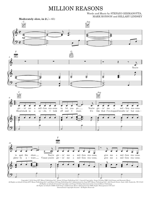 Million Reasons - Lady Gaga (Piano-Vocal-Guitar)