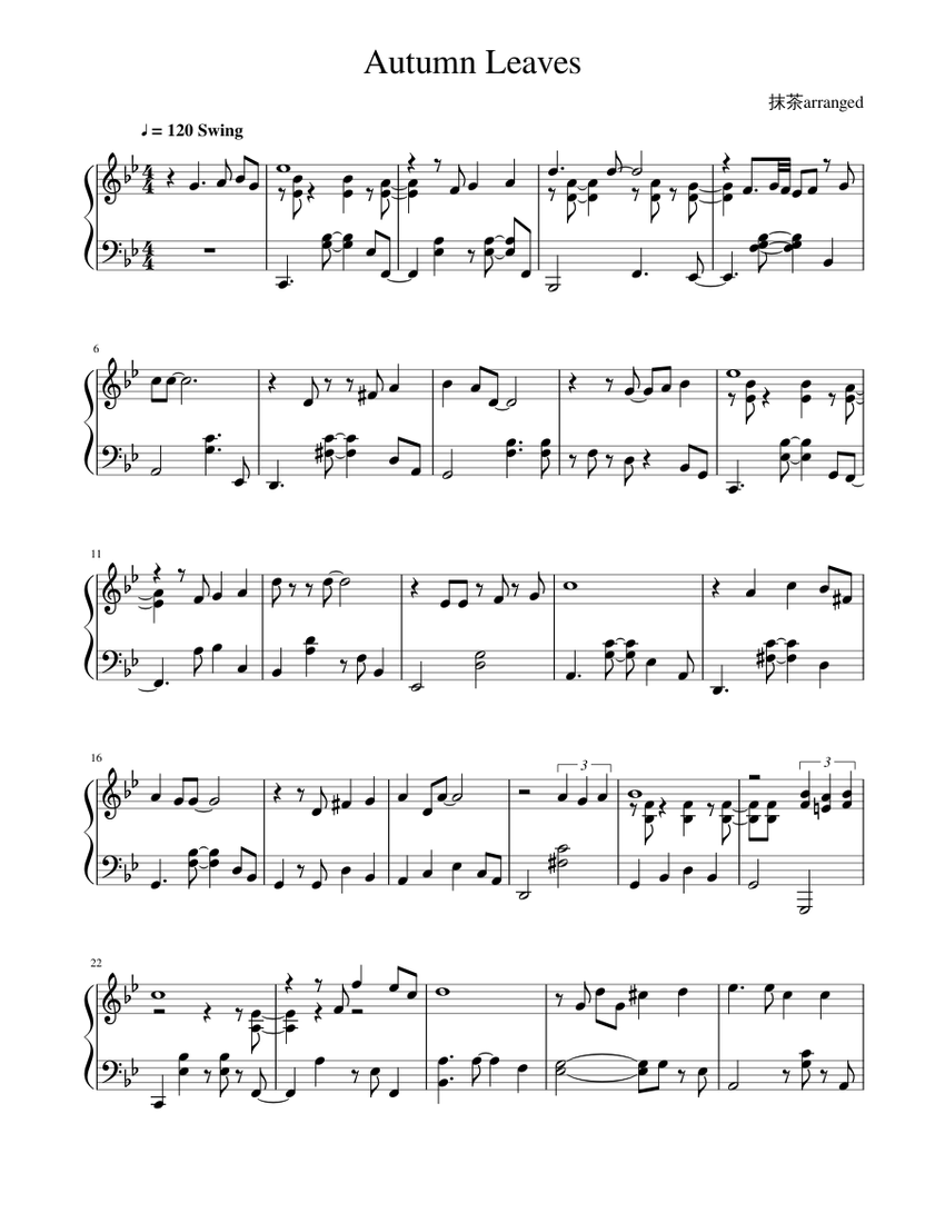 Autumn Leaves Sheet Music for Piano (Solo) | MuseScore.com