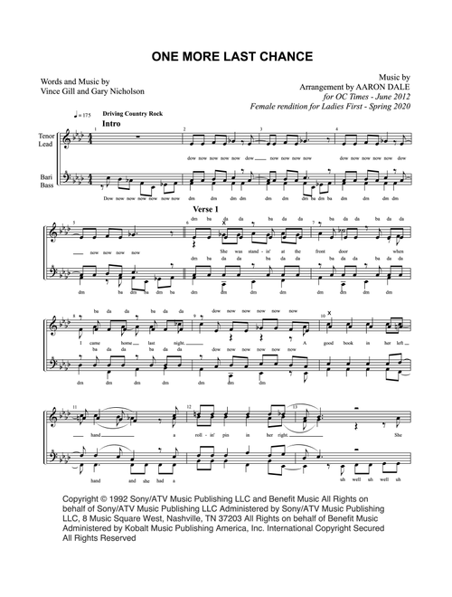 One More Last Chance (Arr. Aaron Keith Dale) - Vince Gill (Choral, SSAA)