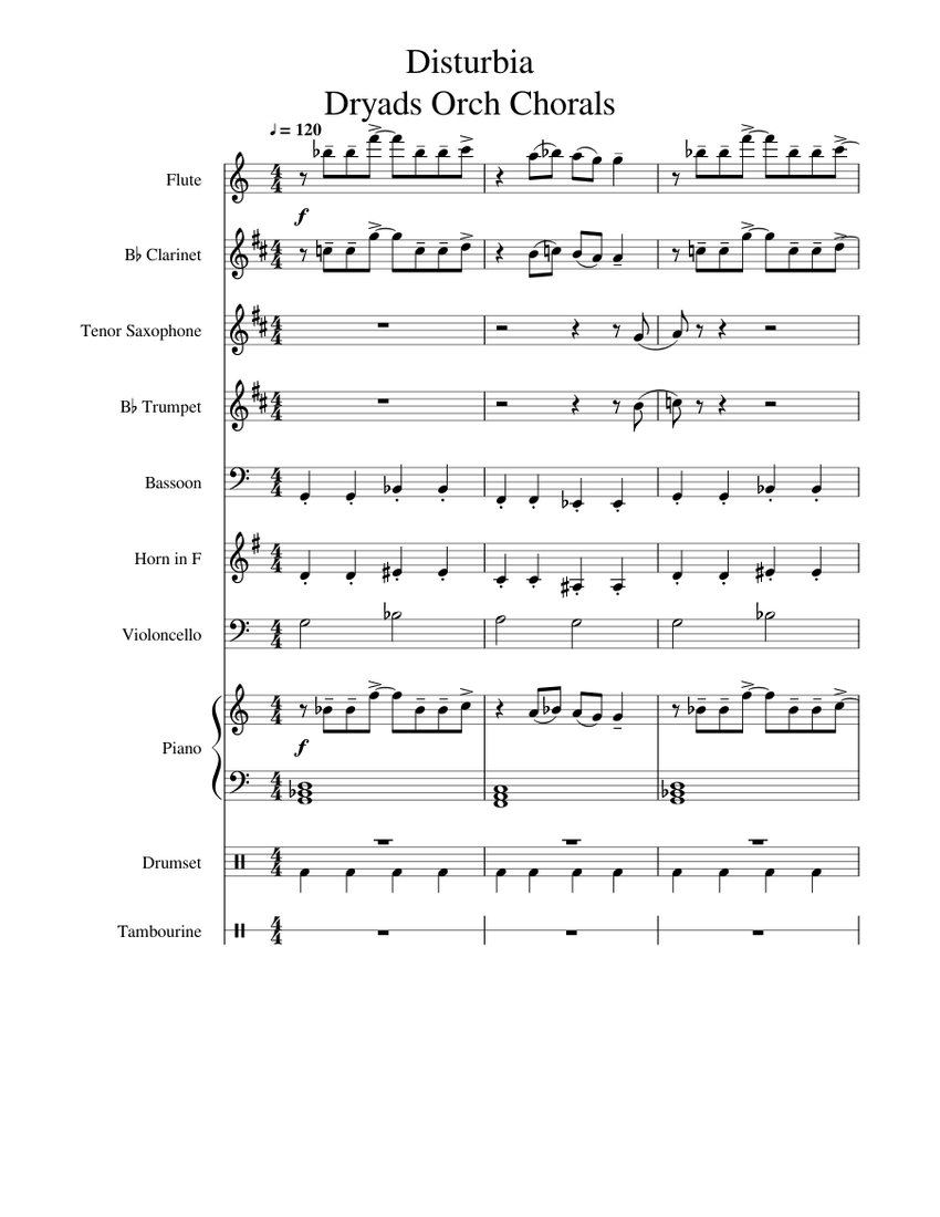 Disturbia - Rihanna Sheet Music for Piano, Tambourine, Flute, Clarinet ...