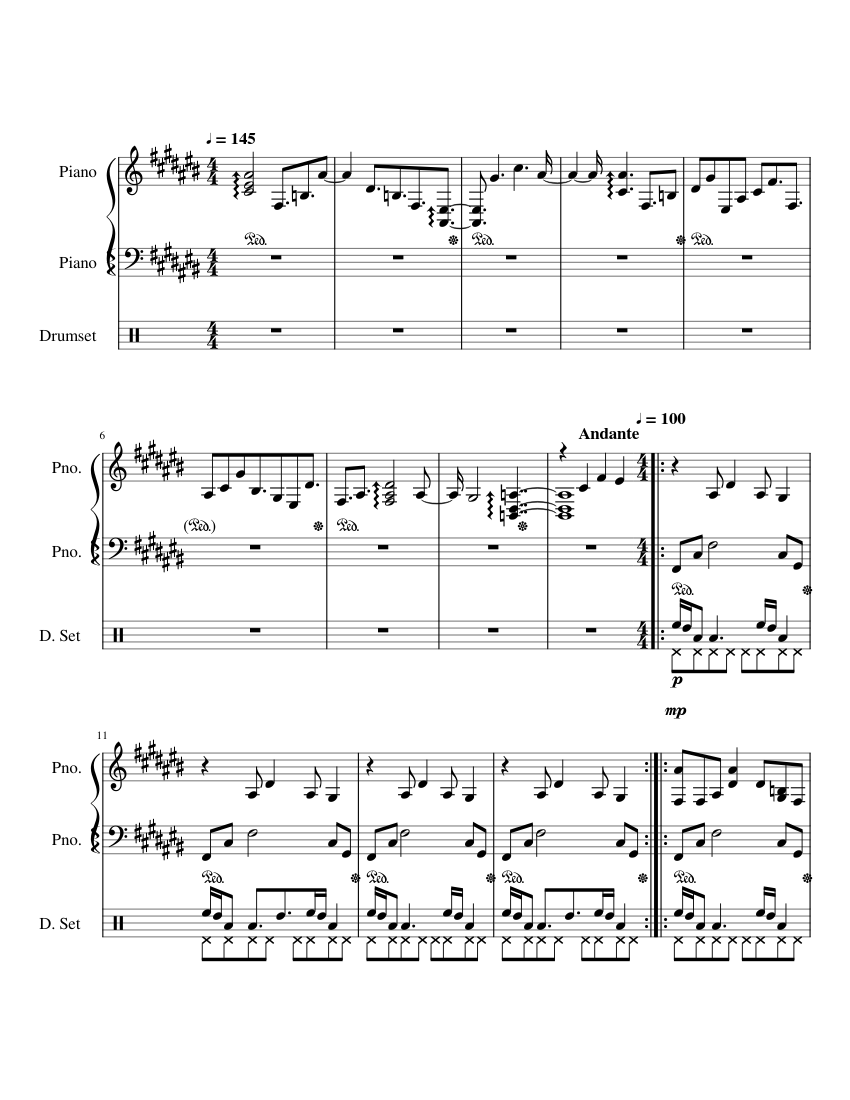 Aruarian Dance Nujabes Sheet music for Piano, Drum group (Mixed Trio