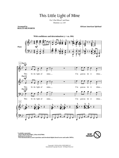 This Little Light Of Mine (arr. Rollo Dilworth) - African-American Spiritual (Choral, 3-Part Mixed)