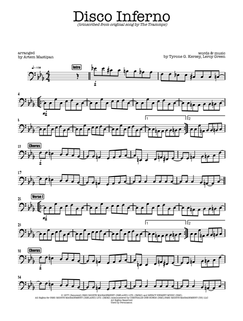 Disco Inferno (Arr. Artem Mastipan) - The Trammps (Bass Guitar (without TAB))