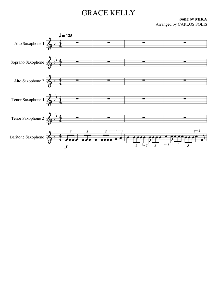 GRACE KELLY by CARLIT0CHURRIT0 Sheet music for Saxophone alto Saxophone tenor Saxophone baritone Saxophone soprano Woodwind Ensemble Musescore