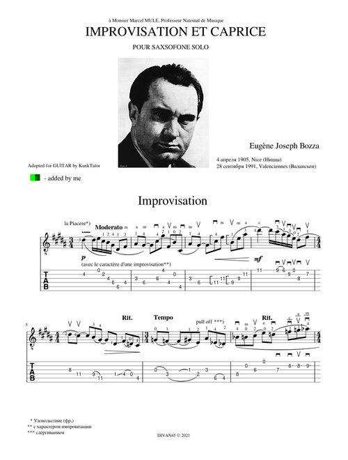 Eugene Bozza 'Improvisation et Caprice' (arr. for guitar)