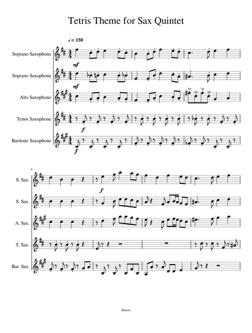 Tetris Theme for Sax Quintet