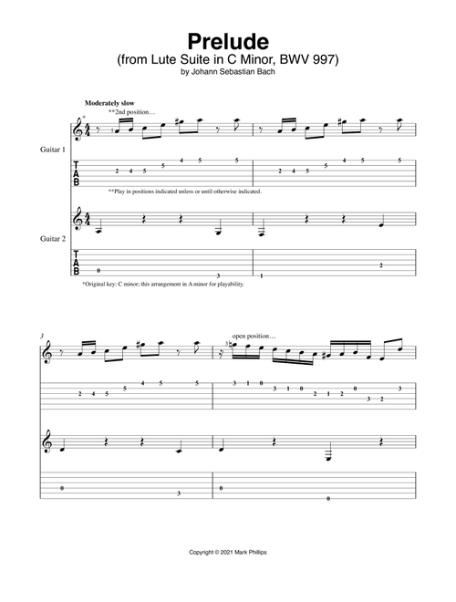 Prelude (from Lute Suite in C Minor, BWV 997) (Arr. Mark Phillips) - Johann Sebastian Bach (Instrumental Duet)