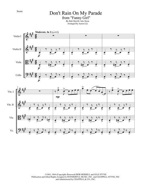 Don't Rain On My Parade (Arr. Aaron Lee) - Jule Styne, Bob Merrill (String Quartet)