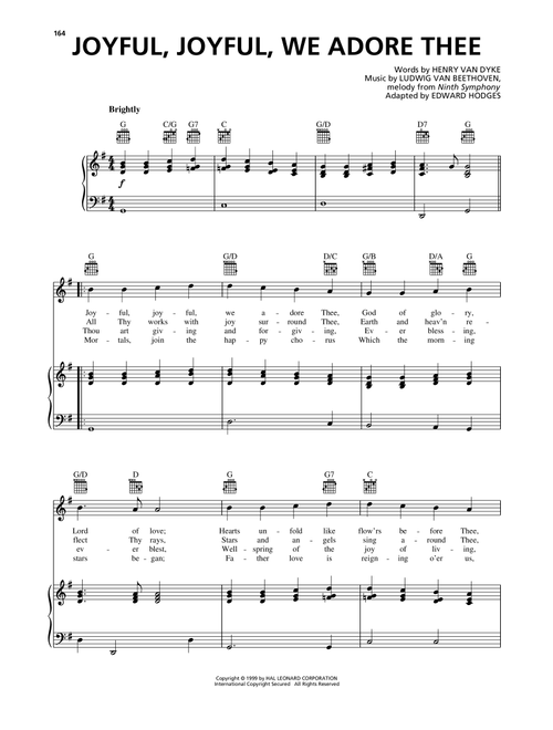 Joyful, Joyful, We Adore Thee - Ludwig Van Beethoven, Edward Hodges, Henry van Dyke (Piano-Vocal-Guitar)
