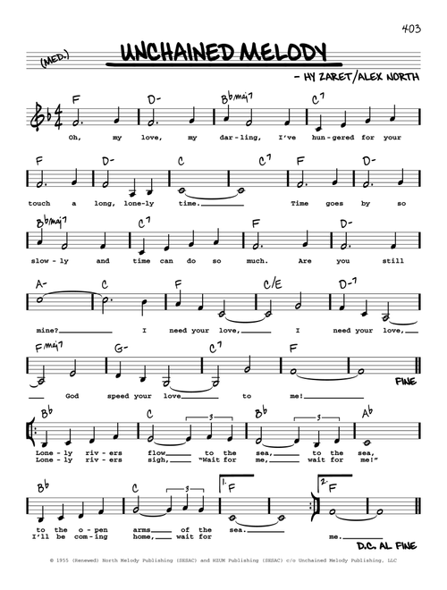 Unchained Melody (Low Voice) - The Righteous Brothers, Al Hibbler, Les Baxter (Real Book - Melody-Chords-Lyrics)