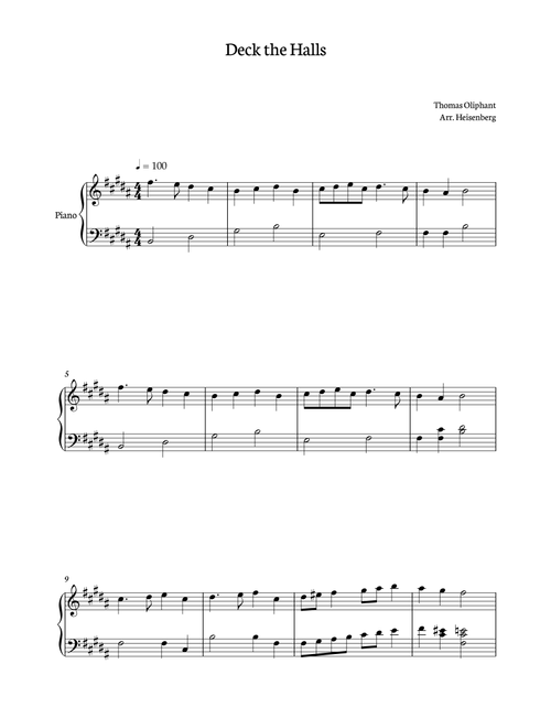 Deck The Halls - Christmas songs for Piano with Lyrics in B (Arr. Heisenberg) - Thomas Oliphant (Piano Vocal)