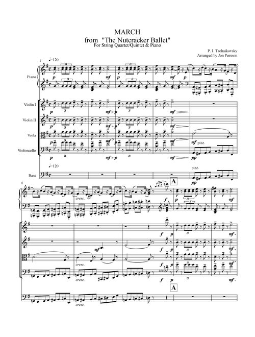 Nutcracker Ballet - March for Strings and Piano - Score only (Arr. Jon Persson) - Peter Ilyich Tschaikovsky (String Ensemble)