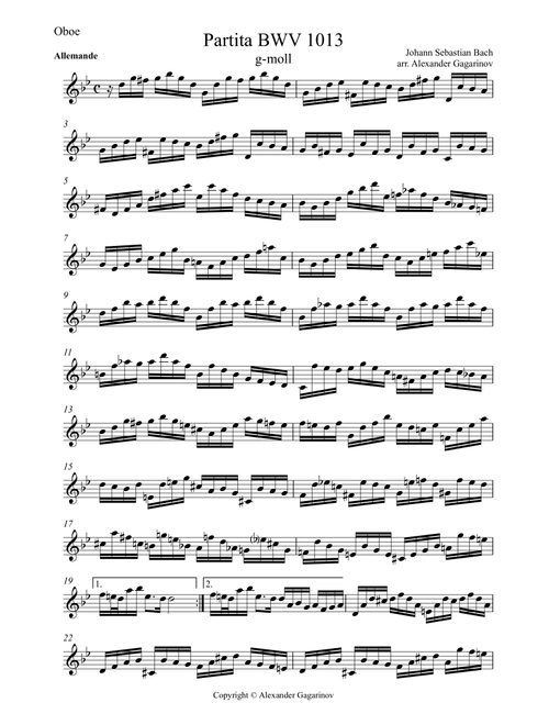 PARTITA BWV 1013 for Oboe Solo (g-moll) (Arr. Alexander Gagarinov) - Johann Sebastian Bach (Oboe Solo)