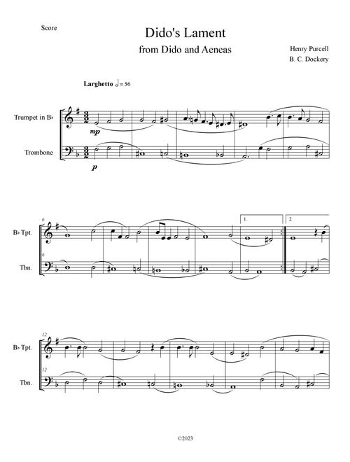 Dido's Lament (Trumpet and Trombone Duet) (Arr. B. C. Dockery) - Henry Purcell (Instrumental Duet)