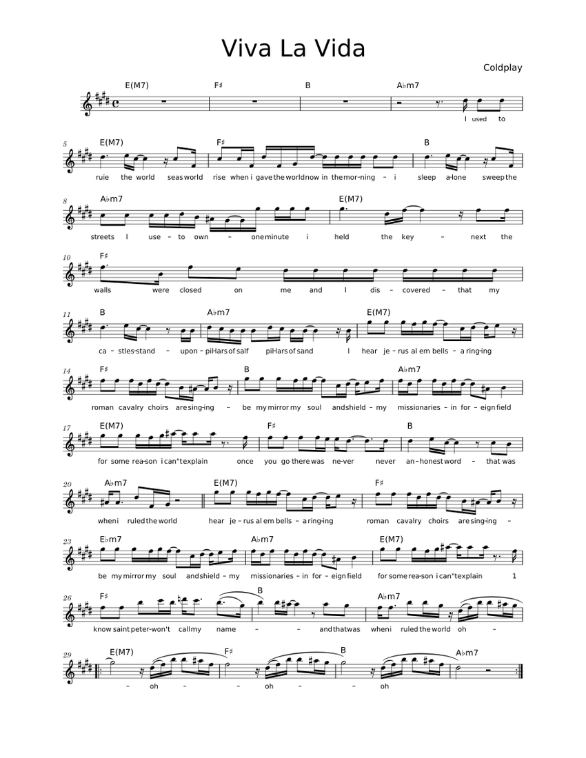 Viva la Vida Coldplay Viva La Vida 2 Sheet music for Piano (Solo