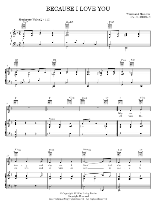 Because I Love You - Al Jolson, Irving Berlin (Piano-Vocal-Guitar)