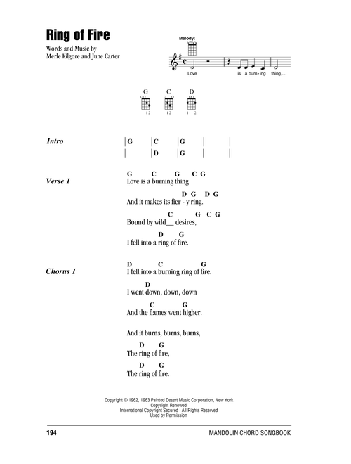 Ring Of Fire - Johnny Cash (Mandolin Chords-Lyrics)