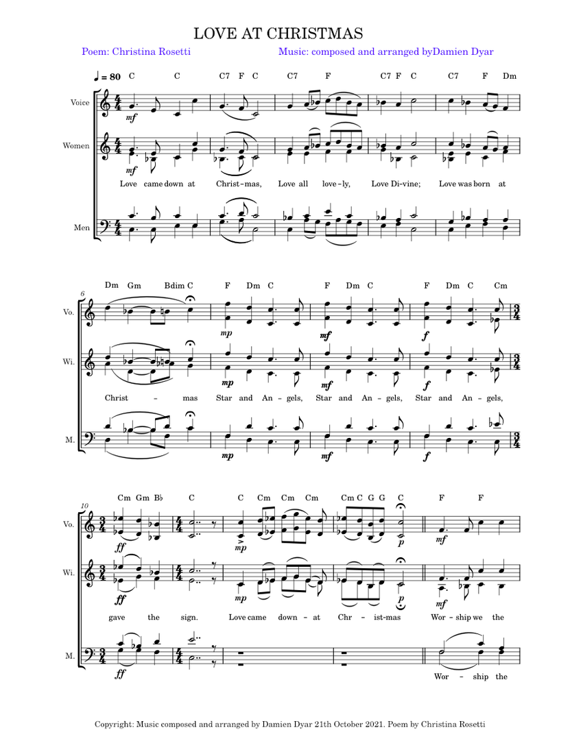 Love Came Down At Christmas - SATB composition by Damien Dyar, Poem by ...