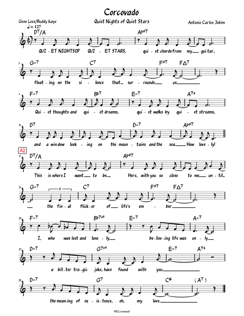 Corcovado (Lead sheet with lyrics ) Sheet music for Vocals (Solo