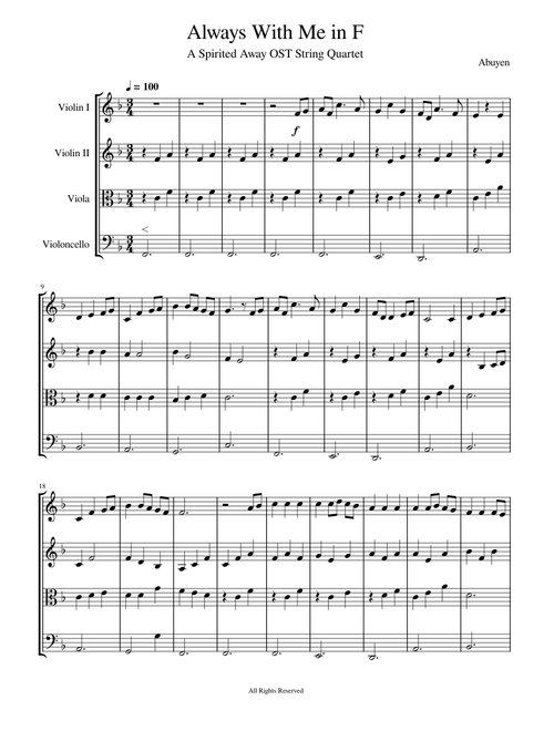 Always With Me in F (String Quartet)