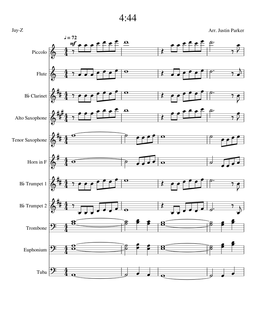 4:44 Sheet music for Trombone, Euphonium, Tuba, Flute 4:44 Sheet music for Trombone, Euphonium, Tuba, Flute
