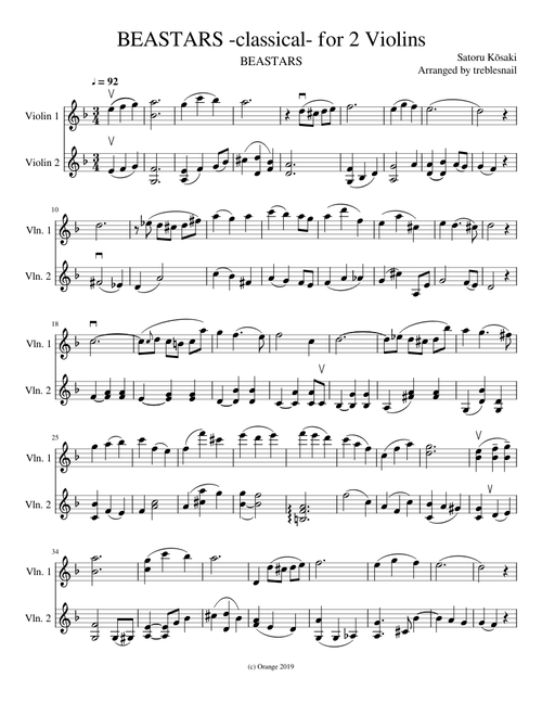 BEASTARS -classical- for 2 Violins
