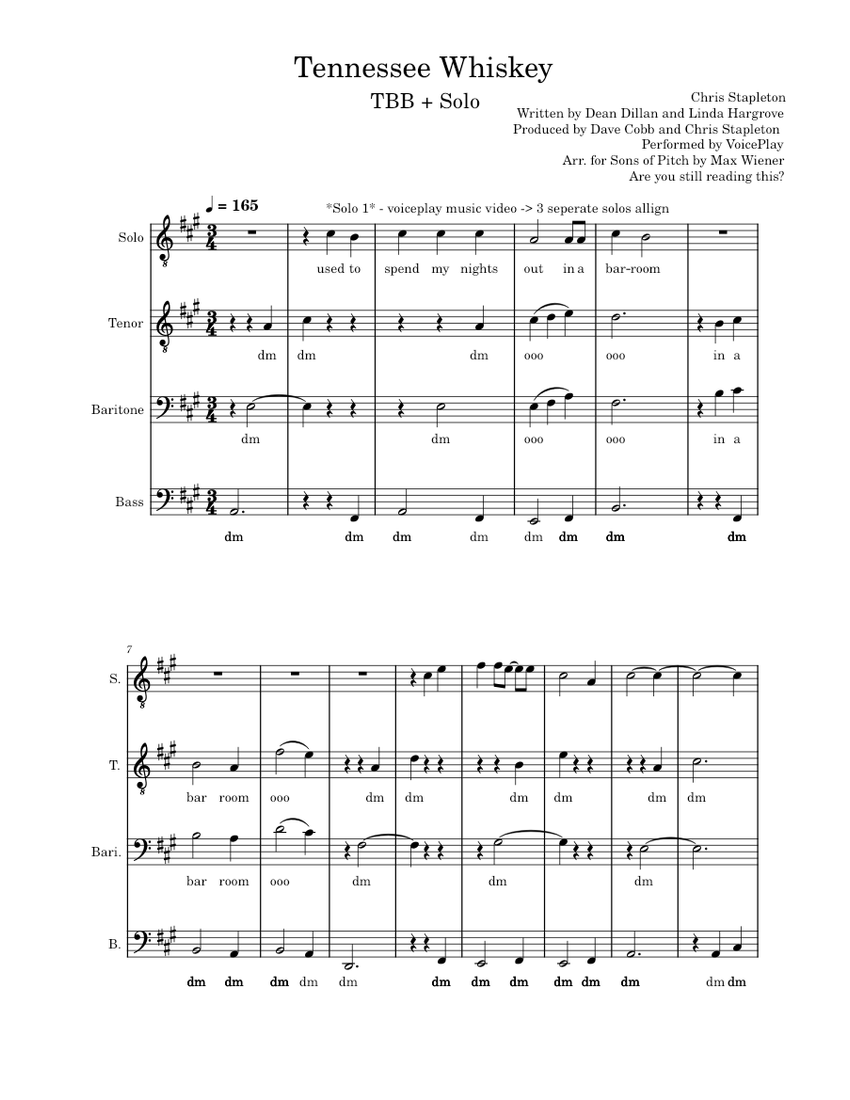 Tennessee Whiskey (Chris Stapleton) TBB + Solo Sheet music for Piano (A