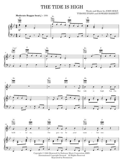 The tide is high - Blondie (Piano-Vocal-Guitar)