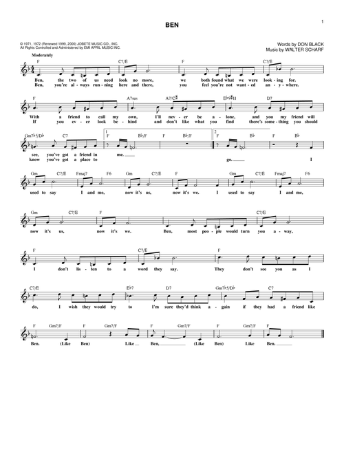 Ben - Michael Jackson (Lead Sheet - Fake Book)