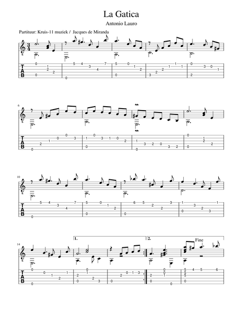 Antonio Lauro - La Gatica - guitar TAB