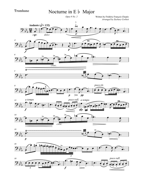 Nocturne Op 9 No 2 in Eb Major (Arr. Zachary Corbett) - Chopin (Trombone and Piano)