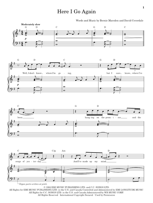 Here I Go Again - Whitesnake, Jon Lord (Keyboard Transcription)