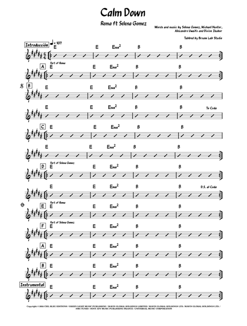 Calm Down (Arr. Jonathan Villar) - rema (Guitar Chords-Lyrics)