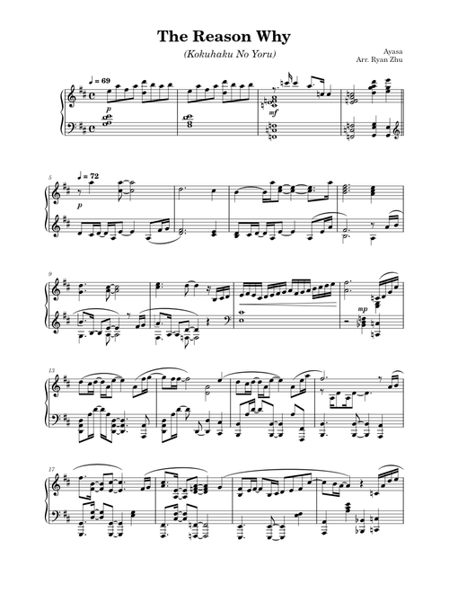 Ayasa - The Reason Why (告白之夜/Kokuhaku No Yoru) | Piano Arrangement