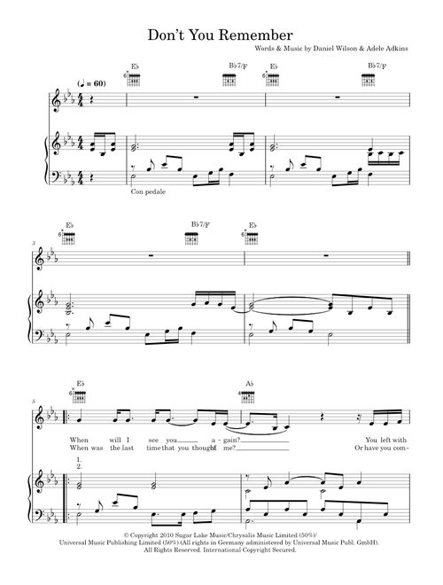 Don't You Remember - Skyfall Movie Adele (Piano-Vocal-Guitar (Piano Accompaniment))