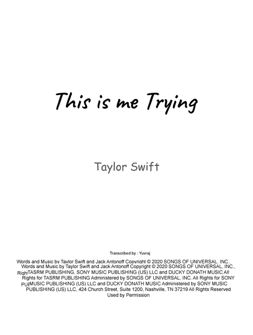 This Is Me Trying (Arr. Yuvraj Metrani) - Taylor Swift (Solo Guitar)