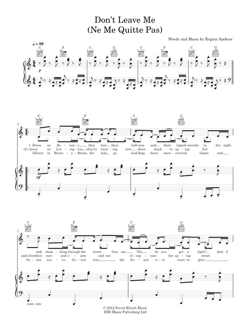 Don't Leave Me - Regina Spektor (Piano-Voice)