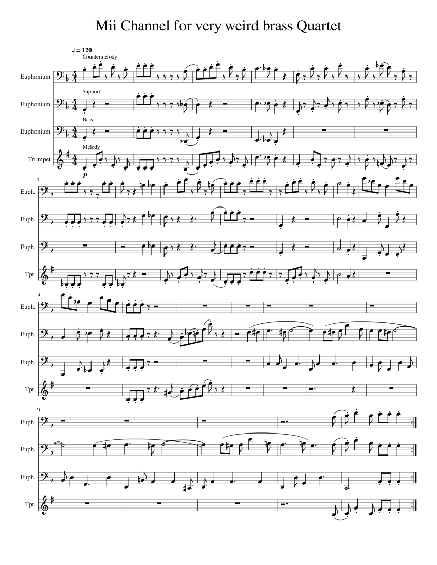 Mii Channel for very weird brass Quartet Sheet Music for Euphonium ...