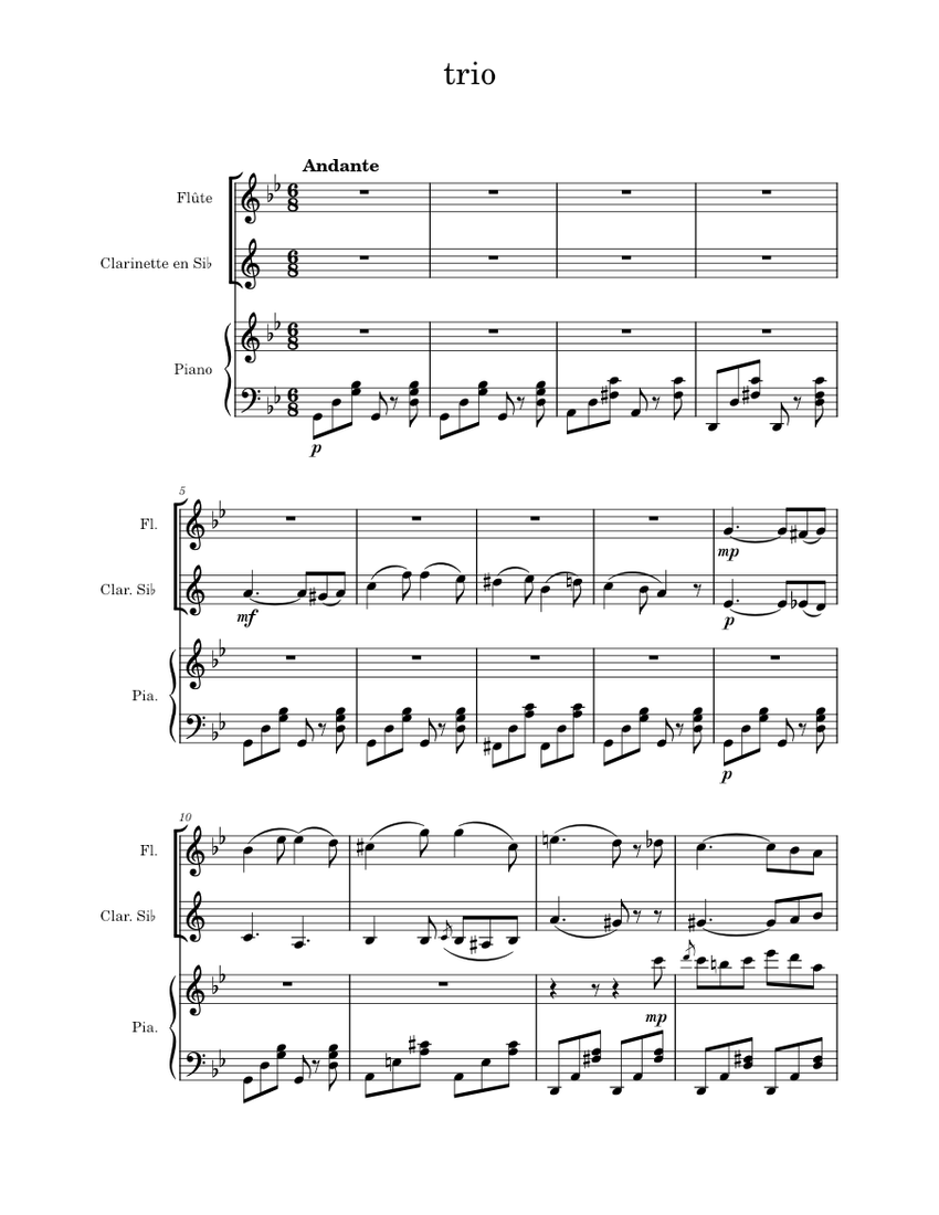 Trio for piano clarinet and flute Sheet Music for Piano, Flute ...